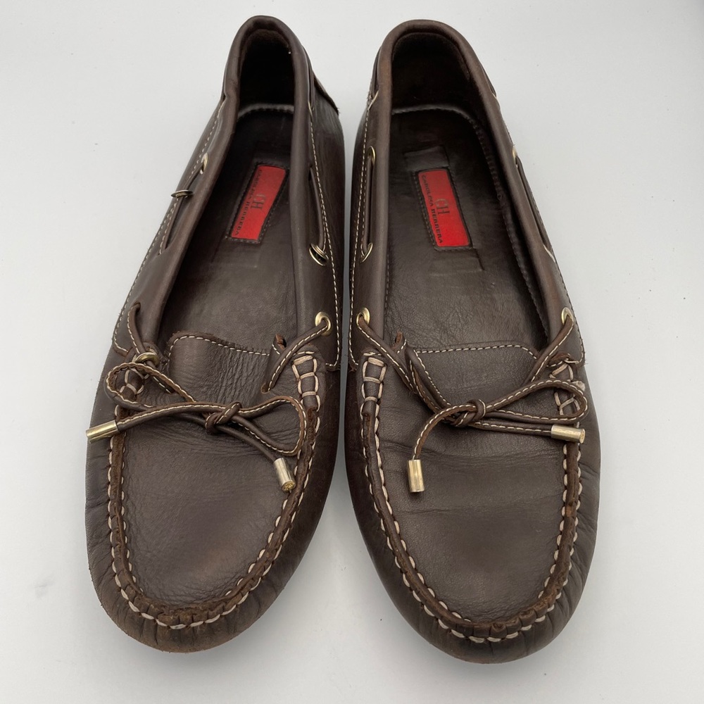 Carolina Herrera leather brown driving loafers